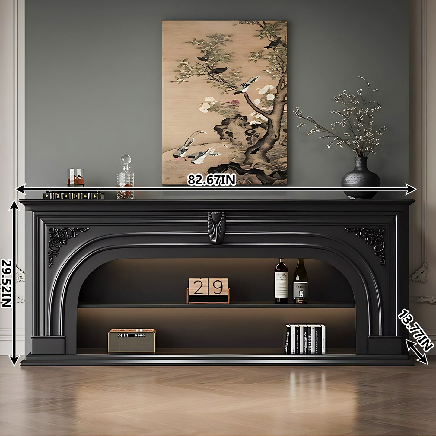 Aihm-Lon Black Retro Indoor Electric Fireplace TV Stands 59.05"-82.67"