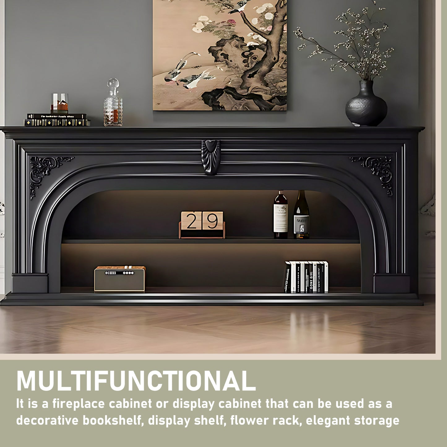 Aihm-Lon Black Retro Indoor Electric Fireplace TV Stands 59.05"-82.67"