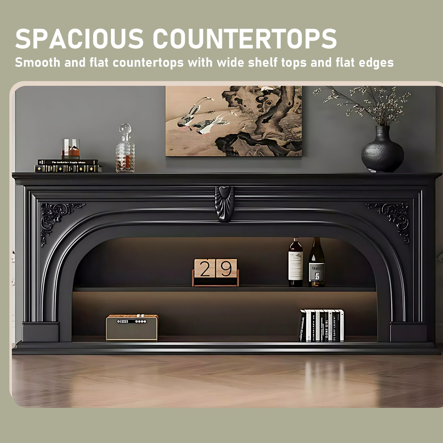 Aihm-Lon Black Retro Indoor Electric Fireplace TV Stands 59.05"-82.67"