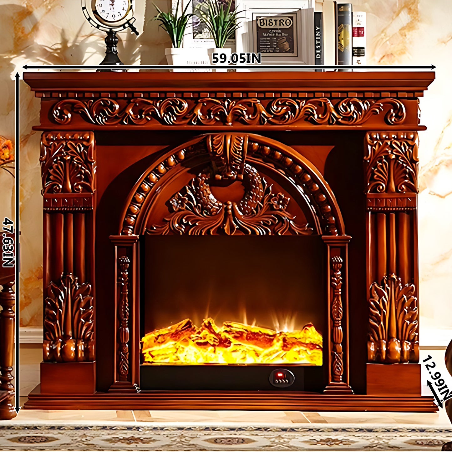 Aihm-Lon Dark Wood Electric Fireplace with Realistic Flame 59.05"