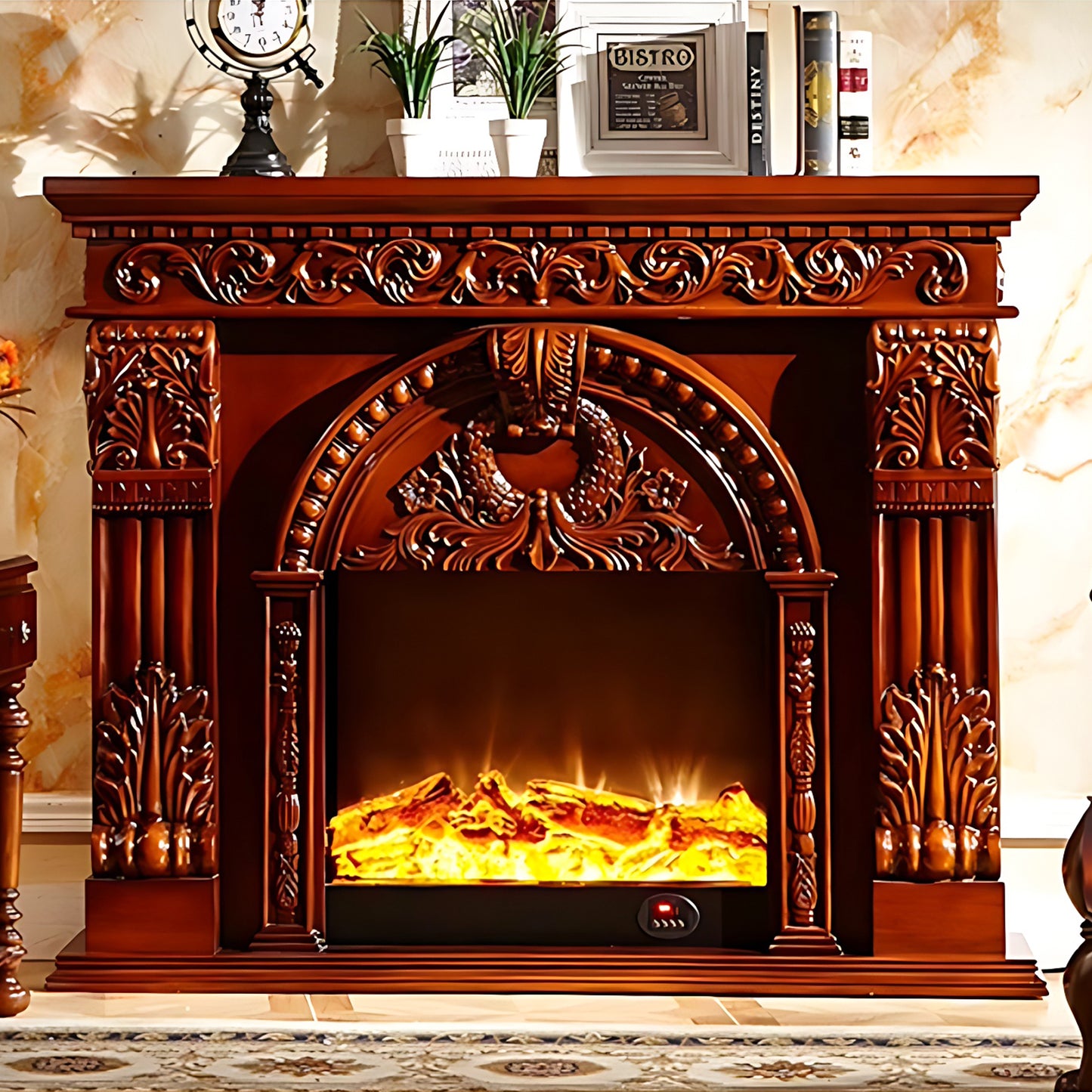 Aihm-Lon Dark Wood Electric Fireplace with Realistic Flame 59.05"