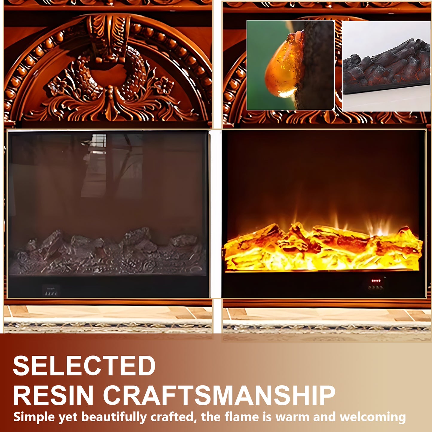 Aihm-Lon Dark Wood Electric Fireplace with Realistic Flame 59.05"