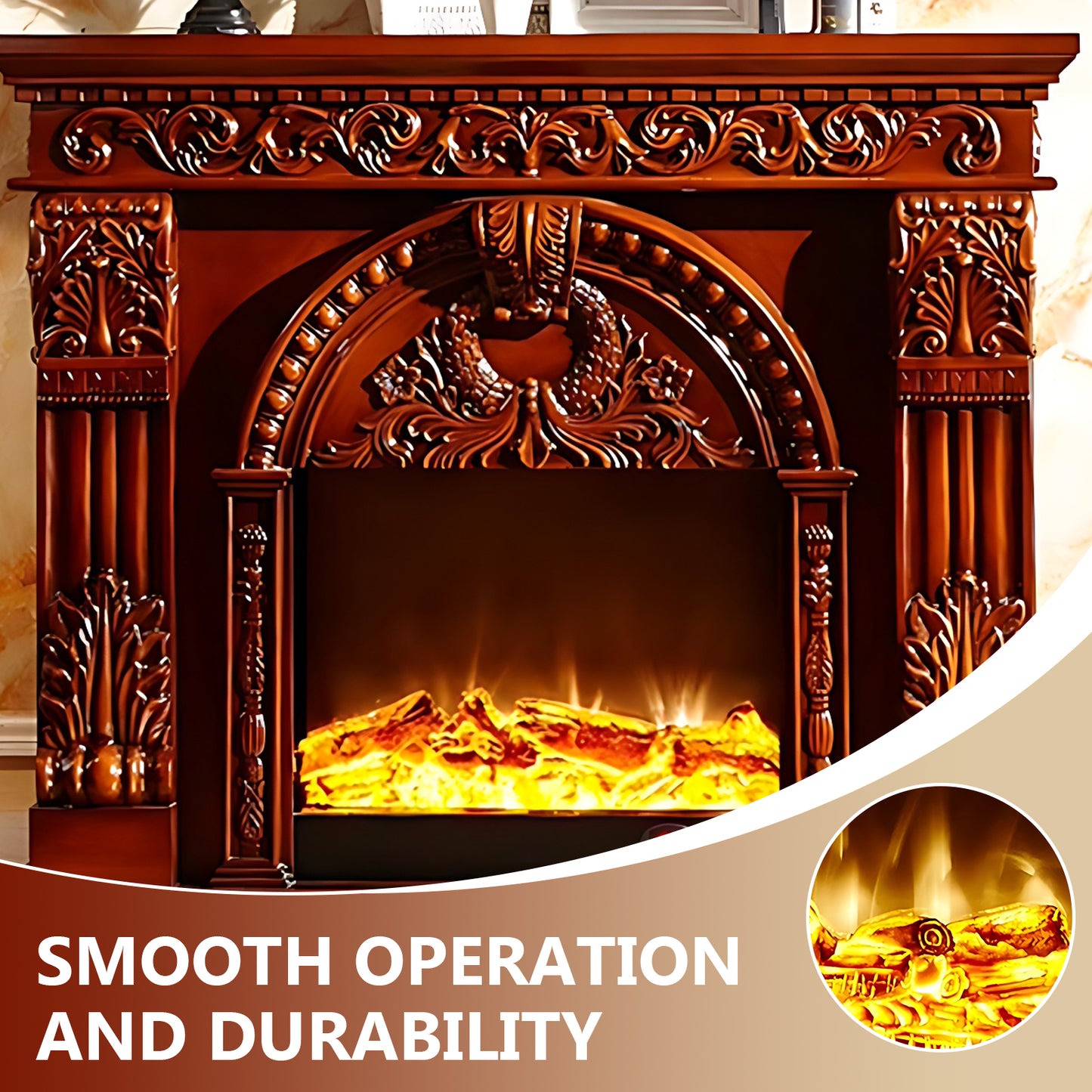 Aihm-Lon Dark Wood Electric Fireplace with Realistic Flame 59.05"