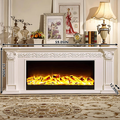 Aihm-Lon White Wooden Electric Fireplace with Realistic Flame 59.05"