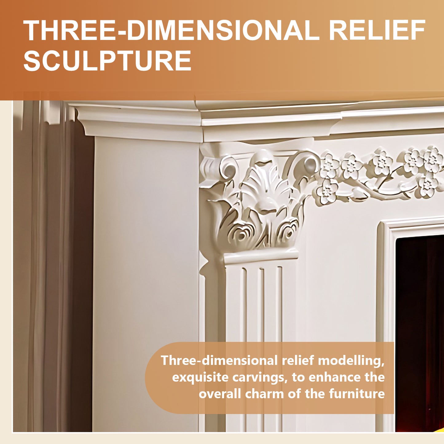 Aihm-Lon White Wooden Electric Fireplace with Realistic Flame 59.05"