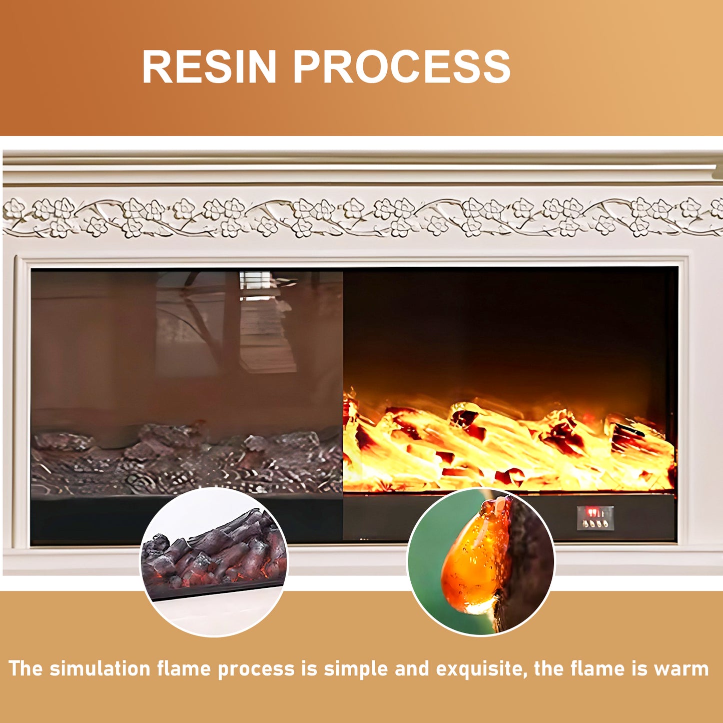 Aihm-Lon White Wooden Electric Fireplace with Realistic Flame 59.05"