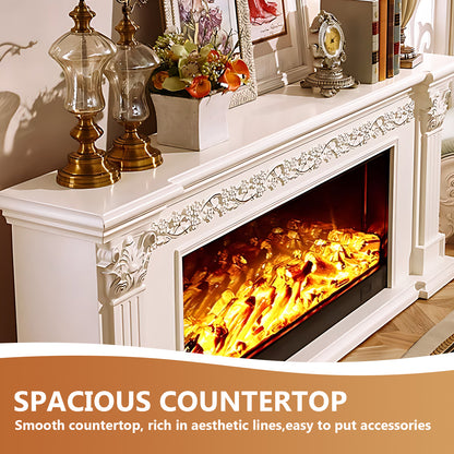 Aihm-Lon White Wooden Electric Fireplace with Realistic Flame 59.05"