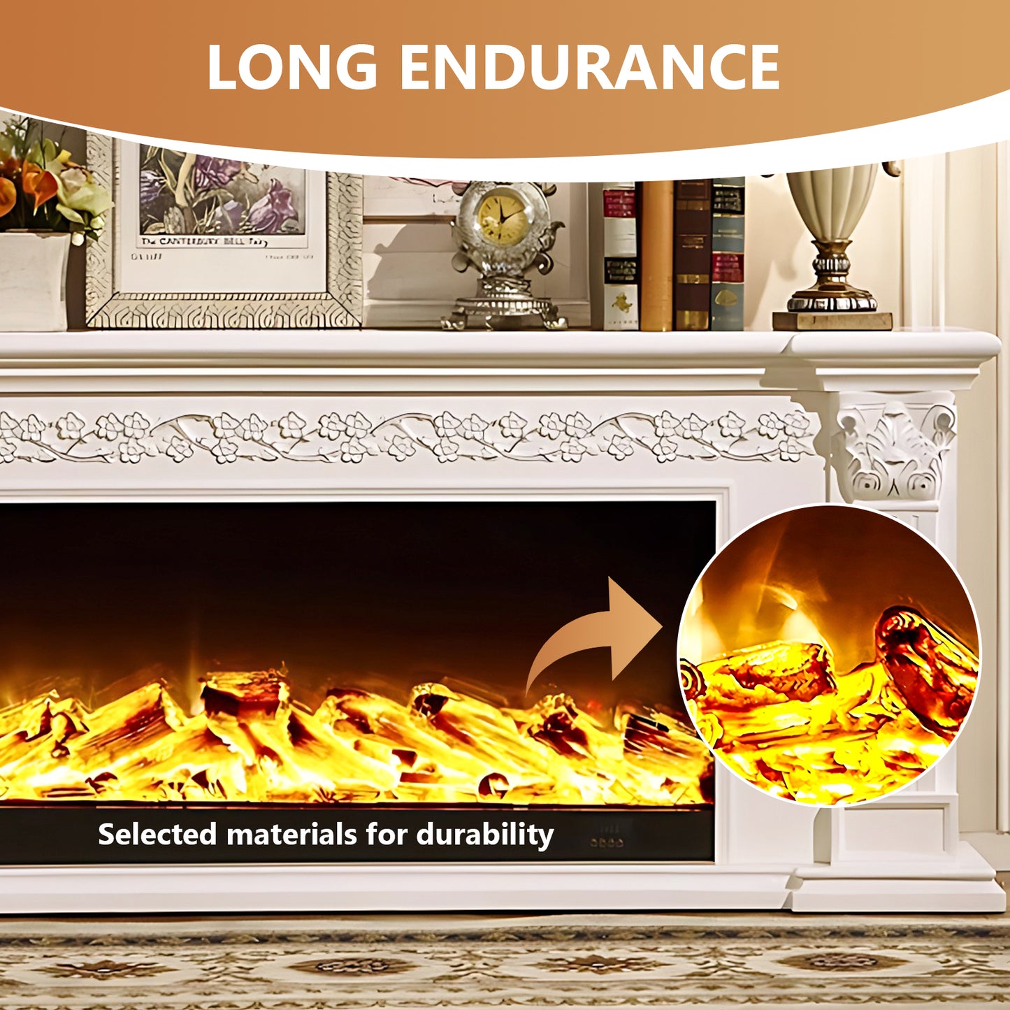 Aihm-Lon White Wooden Electric Fireplace with Realistic Flame 59.05"