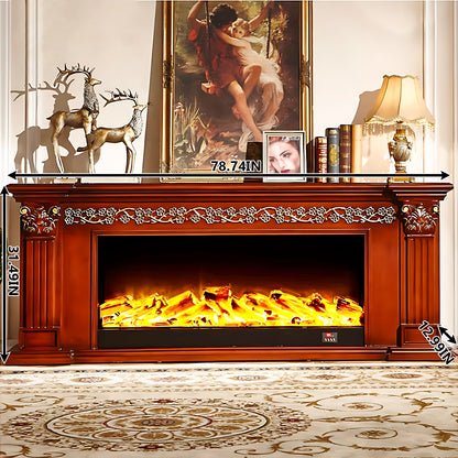 Aihm-Lon Brown Wooden Electric Fireplace with Realistic Flame 59.05"