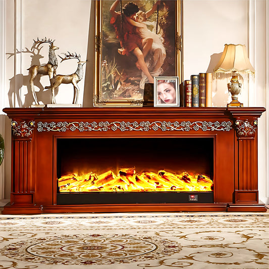 Aihm-Lon Brown Wooden Electric Fireplace with Realistic Flame 59.05"