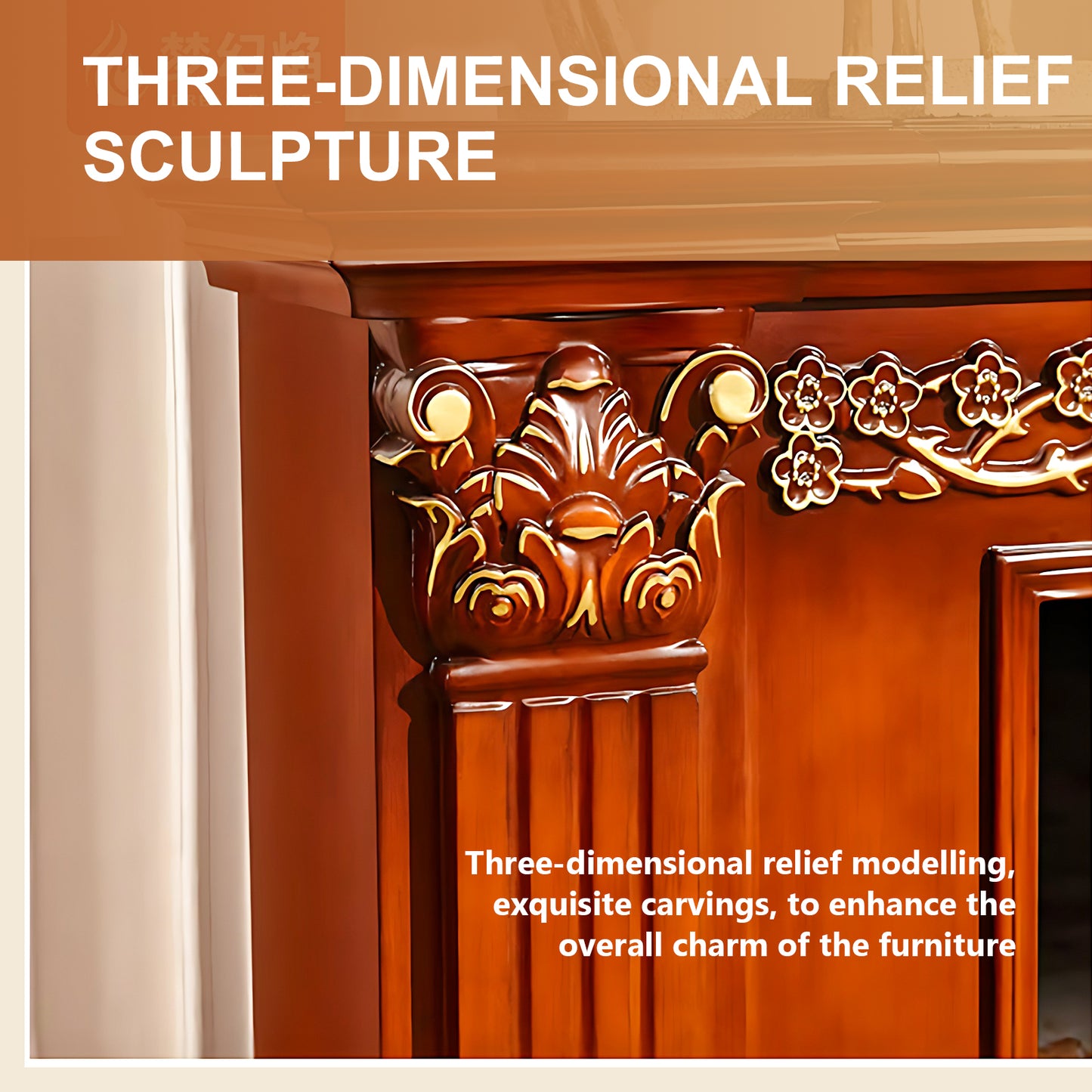 Aihm-Lon Brown Wooden Electric Fireplace with Realistic Flame 59.05"