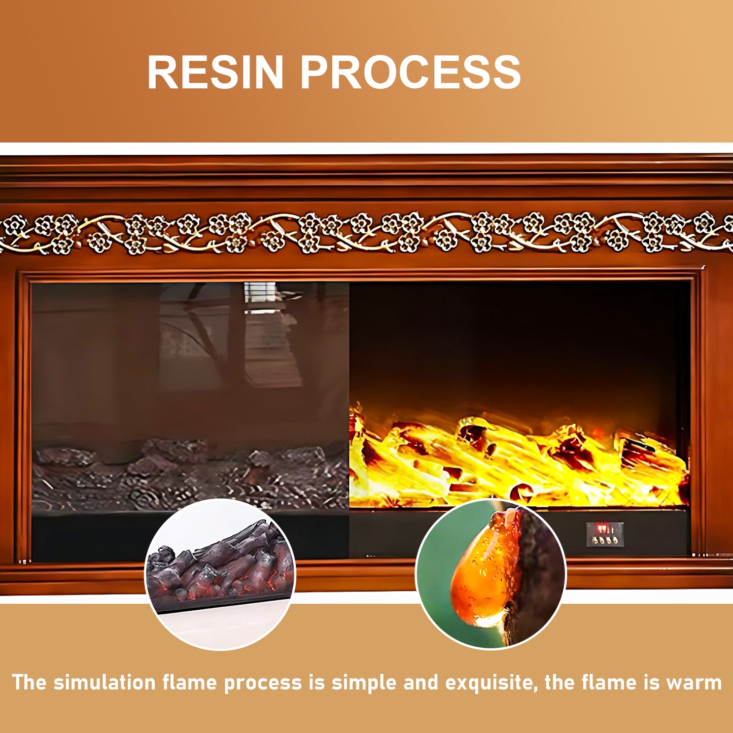 Aihm-Lon Brown Wooden Electric Fireplace with Realistic Flame 59.05"