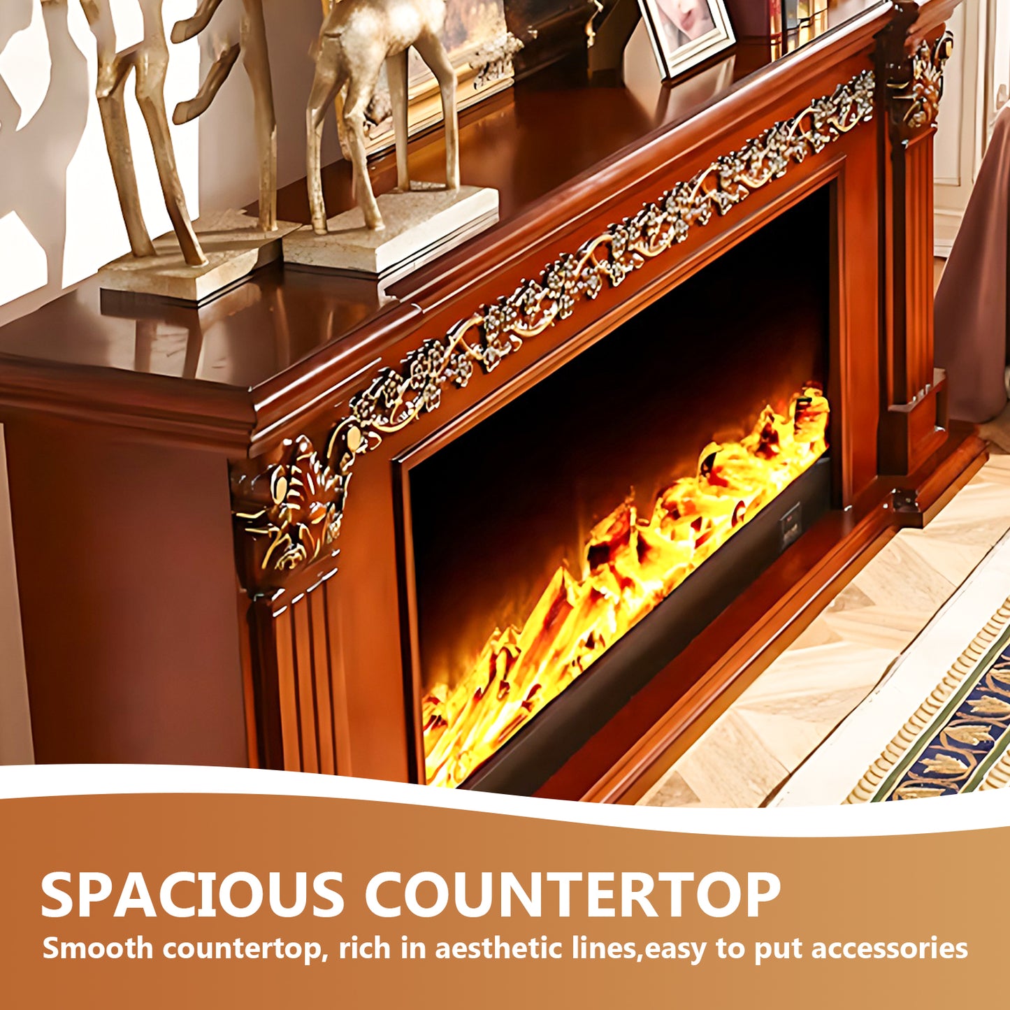 Aihm-Lon Brown Wooden Electric Fireplace with Realistic Flame 59.05"