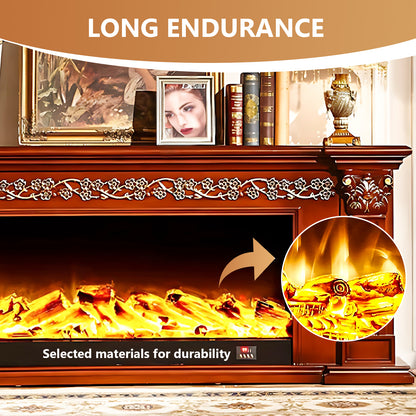 Aihm-Lon Brown Wooden Electric Fireplace with Realistic Flame 59.05"