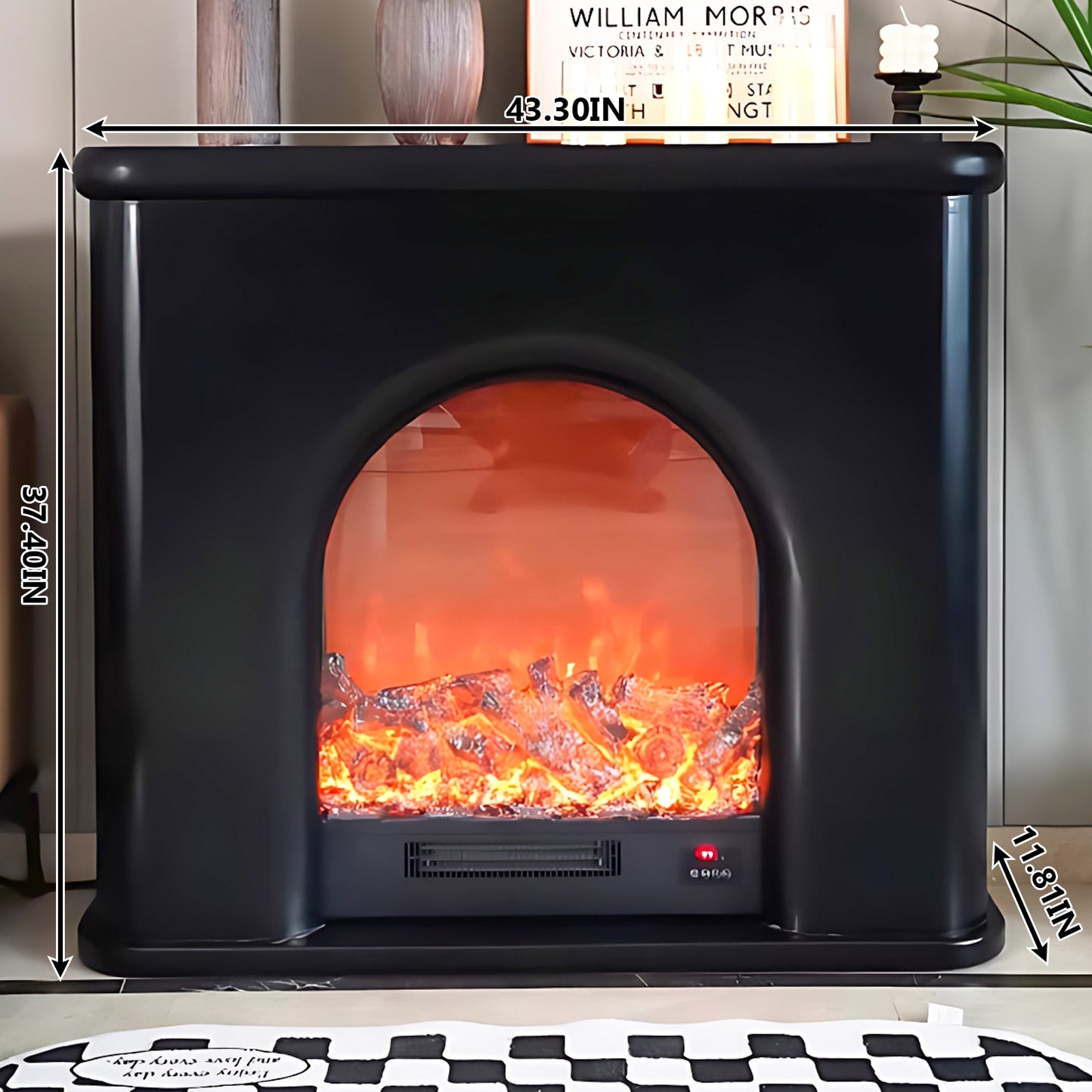 Aihm-Lon Black Electric Fireplace with Realistic Flame Modern Frame 43.30"