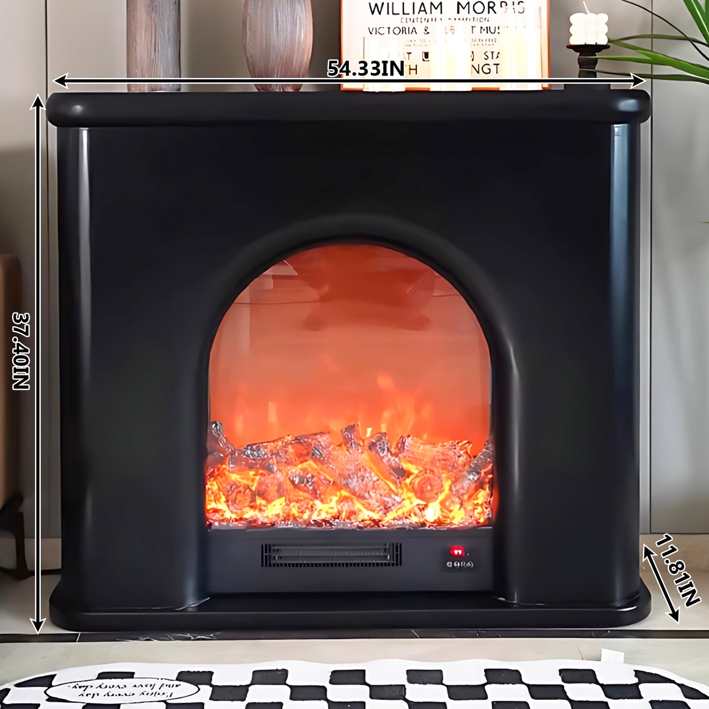 Aihm-Lon Black Electric Fireplace with Realistic Flame Modern Frame 43.30"