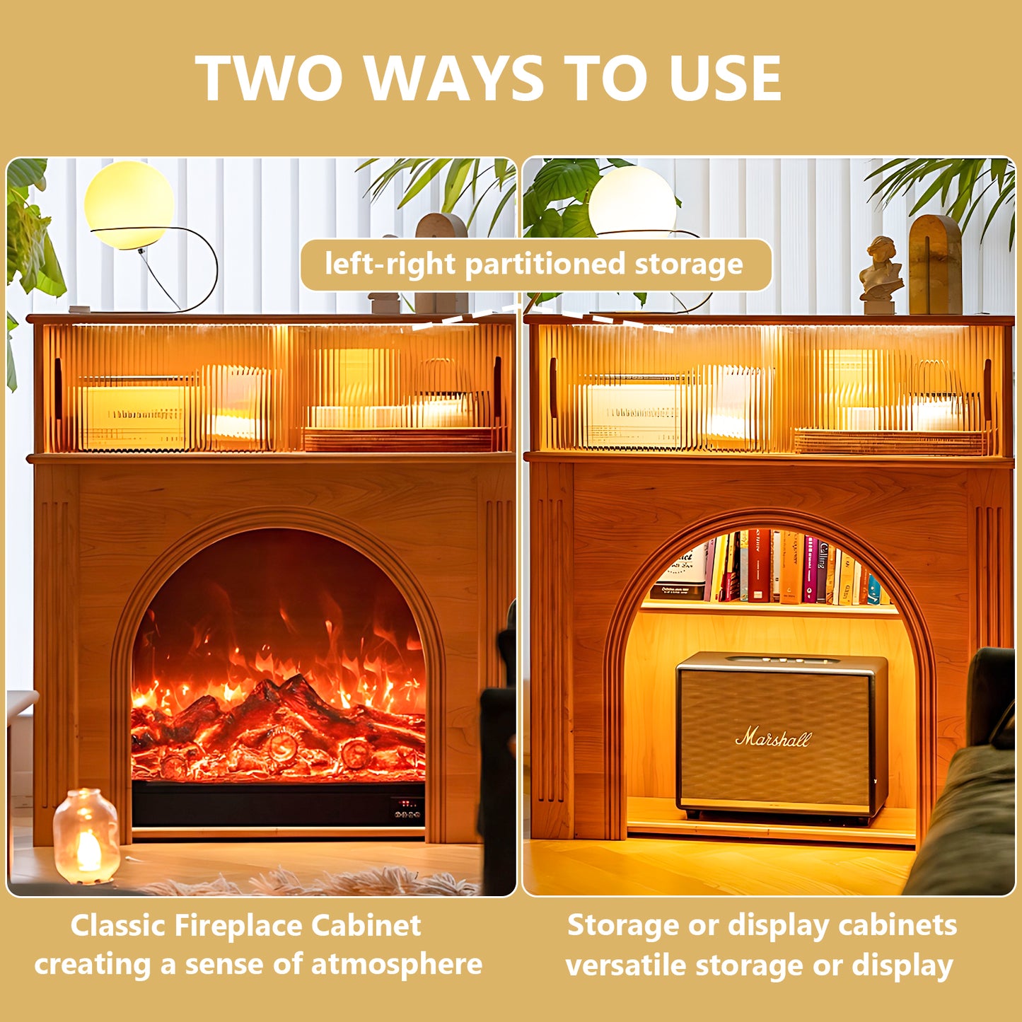 Aihm-Lon Electric Fireplace Decorative Insert and Storage Cabinet 38.58"