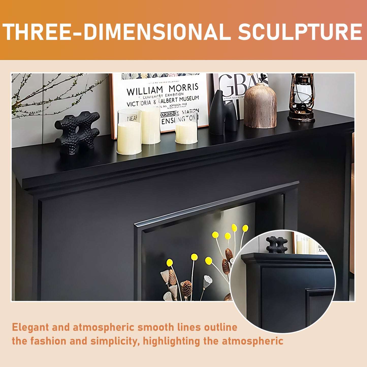 Aihm-Lon Square Electric Fireplace with Storage 43.3"-54.33"