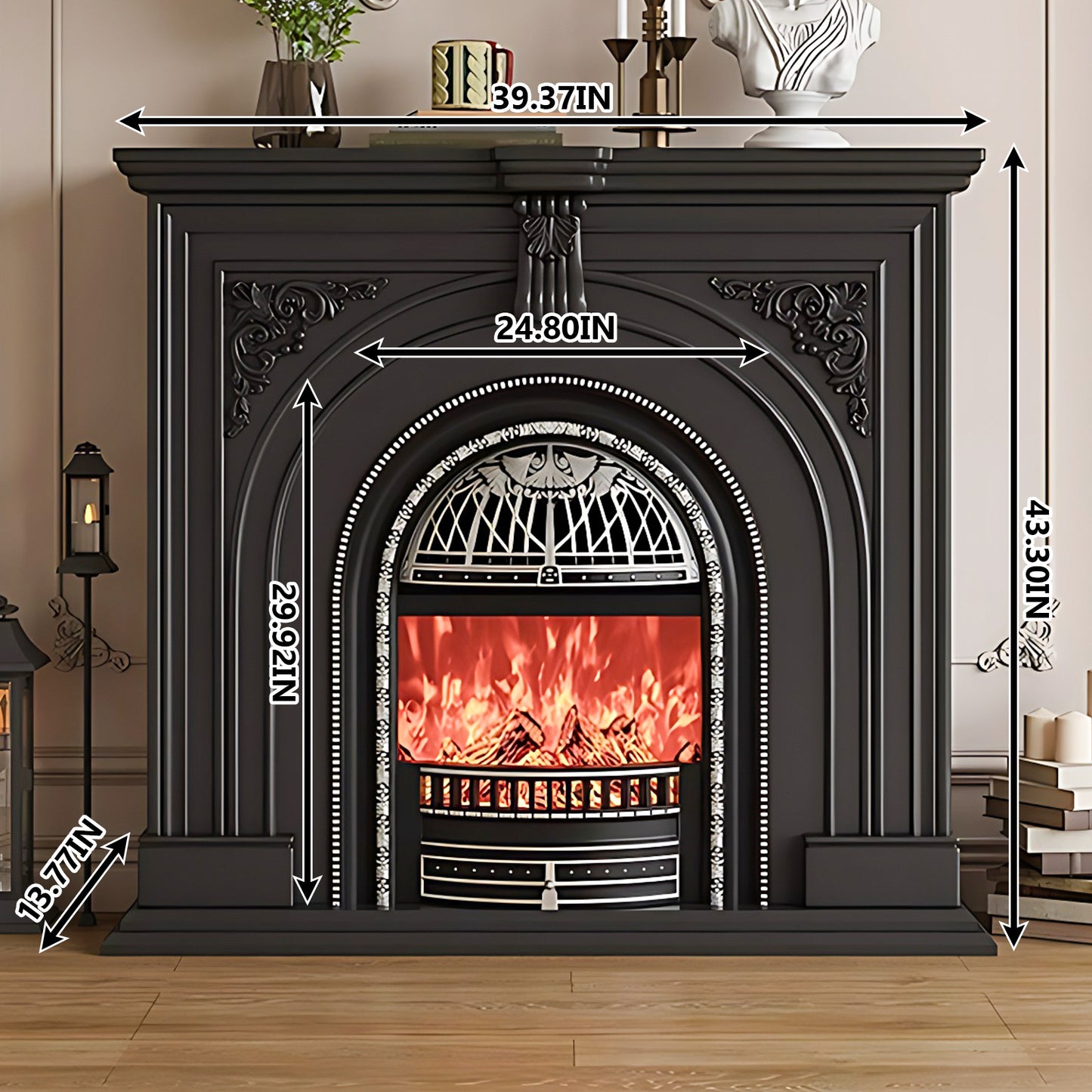 Aihm-Lon Retro Black Electric Fireplace Insert 39.37"-59.05"