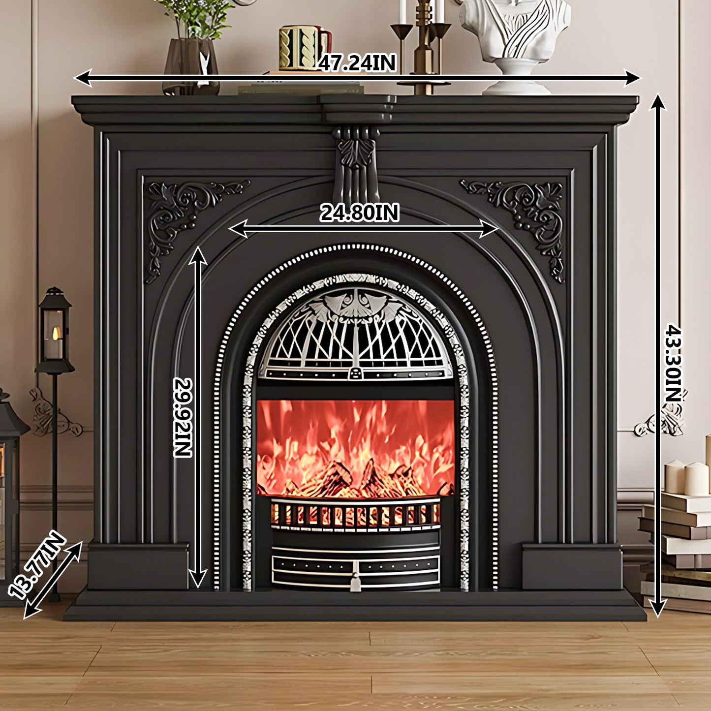 Aihm-Lon Retro Black Electric Fireplace Insert 39.37"-59.05"