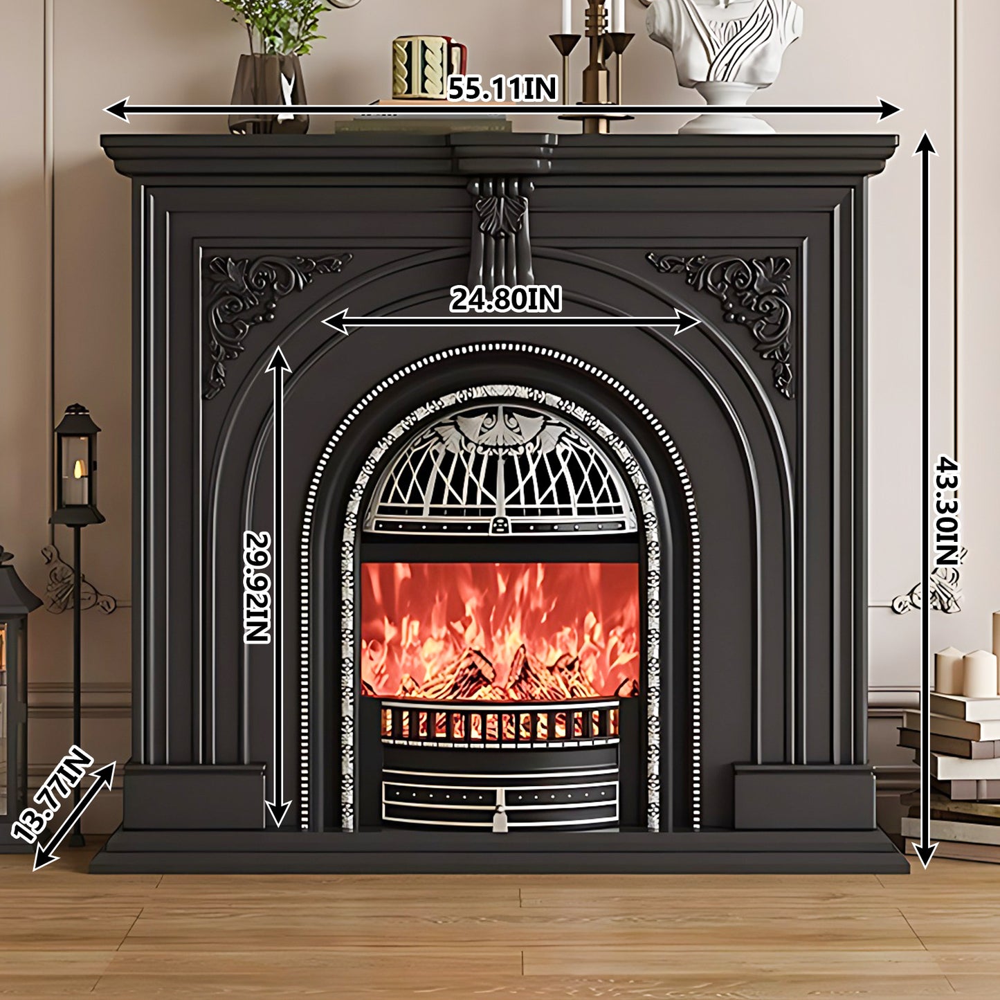 Aihm-Lon Retro Black Electric Fireplace Insert 39.37"-59.05"