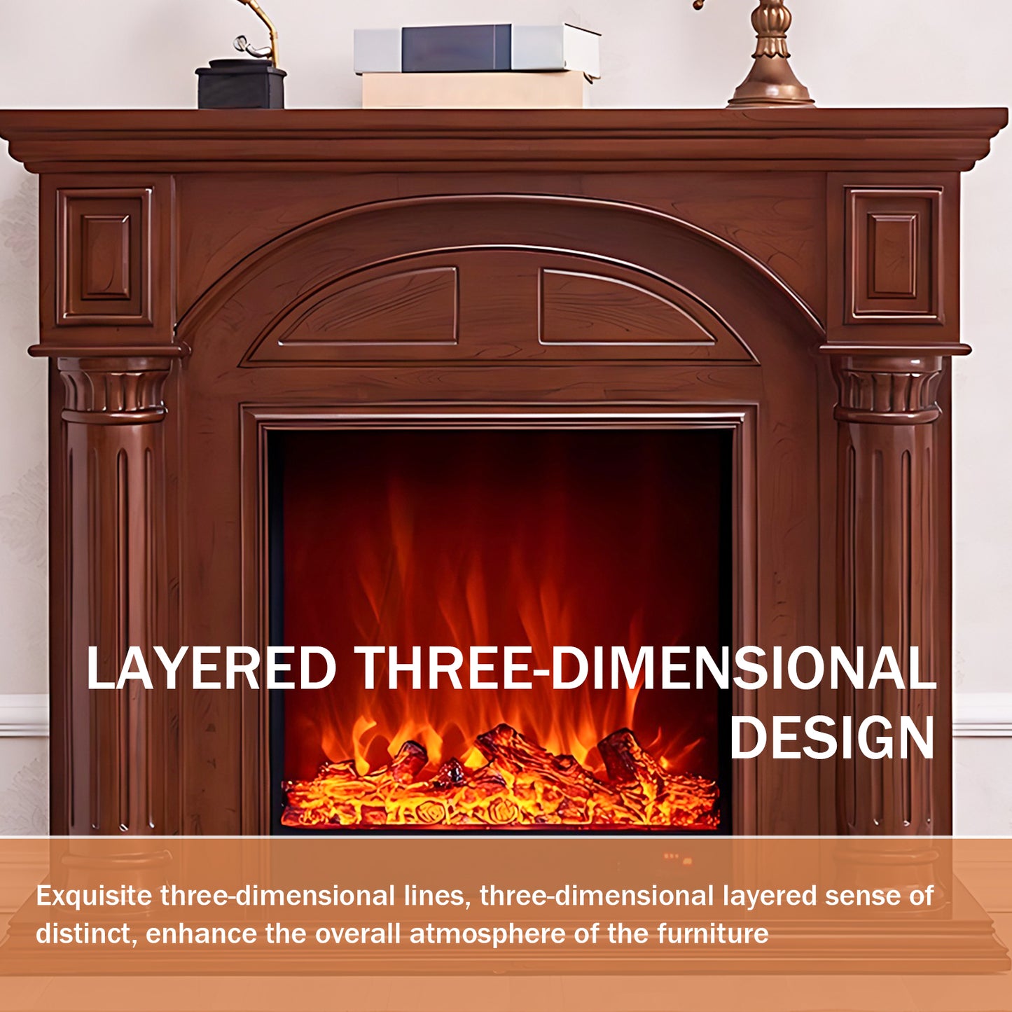 Aihm-Lon Modern Brown Electric Fireplaces with Realistic Flame 47.24"-59.05"