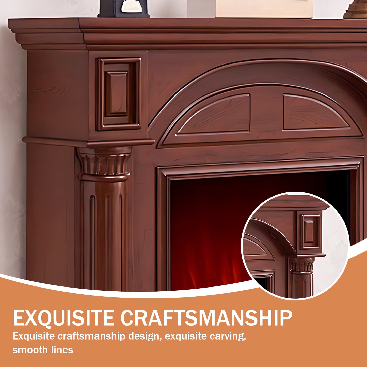 Aihm-Lon Modern Brown Electric Fireplaces with Realistic Flame 47.24"-59.05"