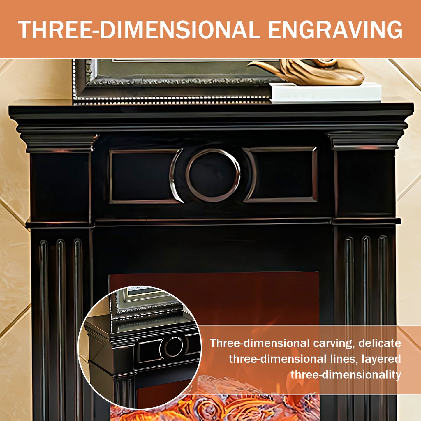 Aihm-Lon Electric Fireplace Heater with Mantel Realistic Flame 31.49"