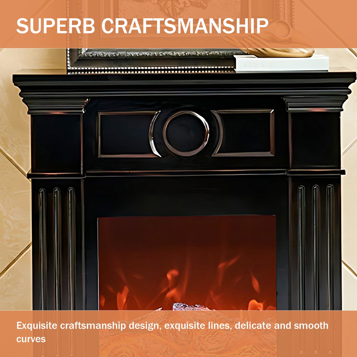 Aihm-Lon Electric Fireplace Heater with Mantel Realistic Flame 31.49"