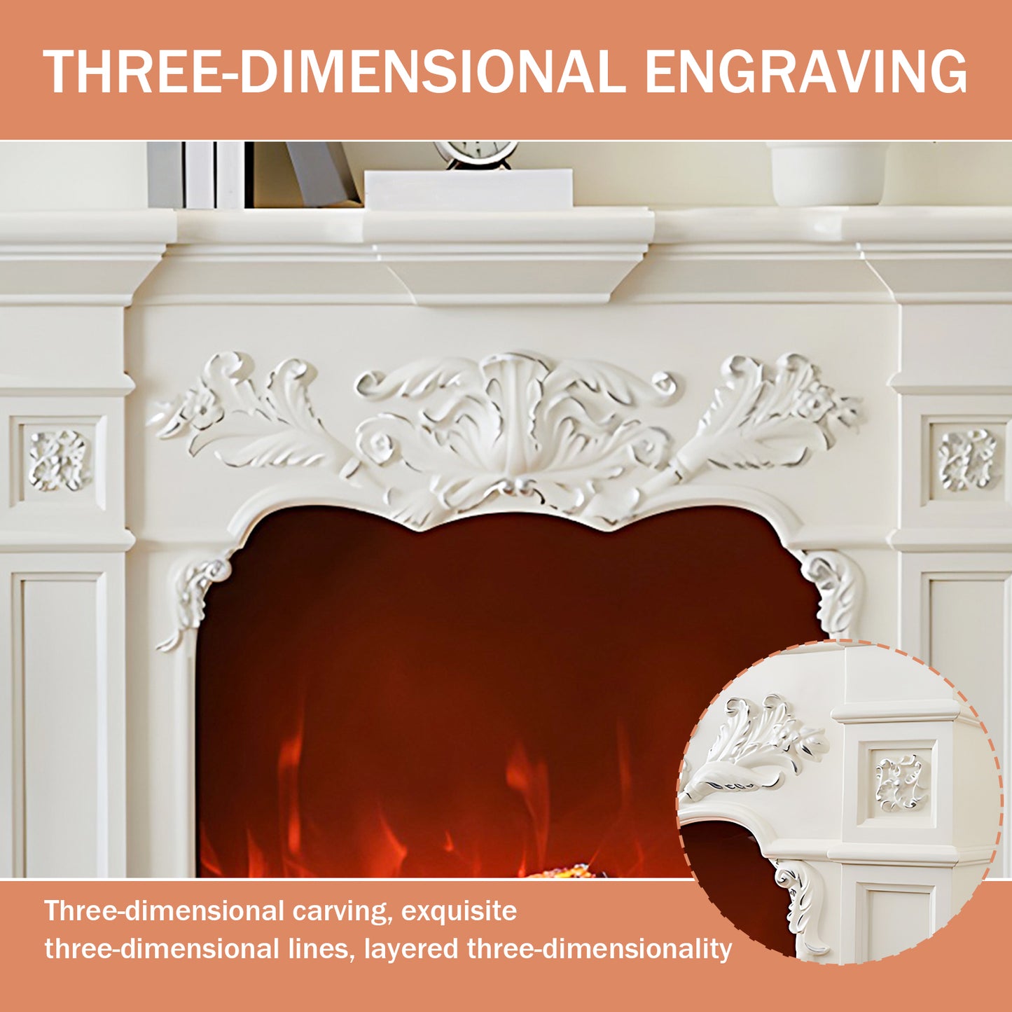 Aihm-Lon White Electric Fireplace with Decorative Flame 47.24"