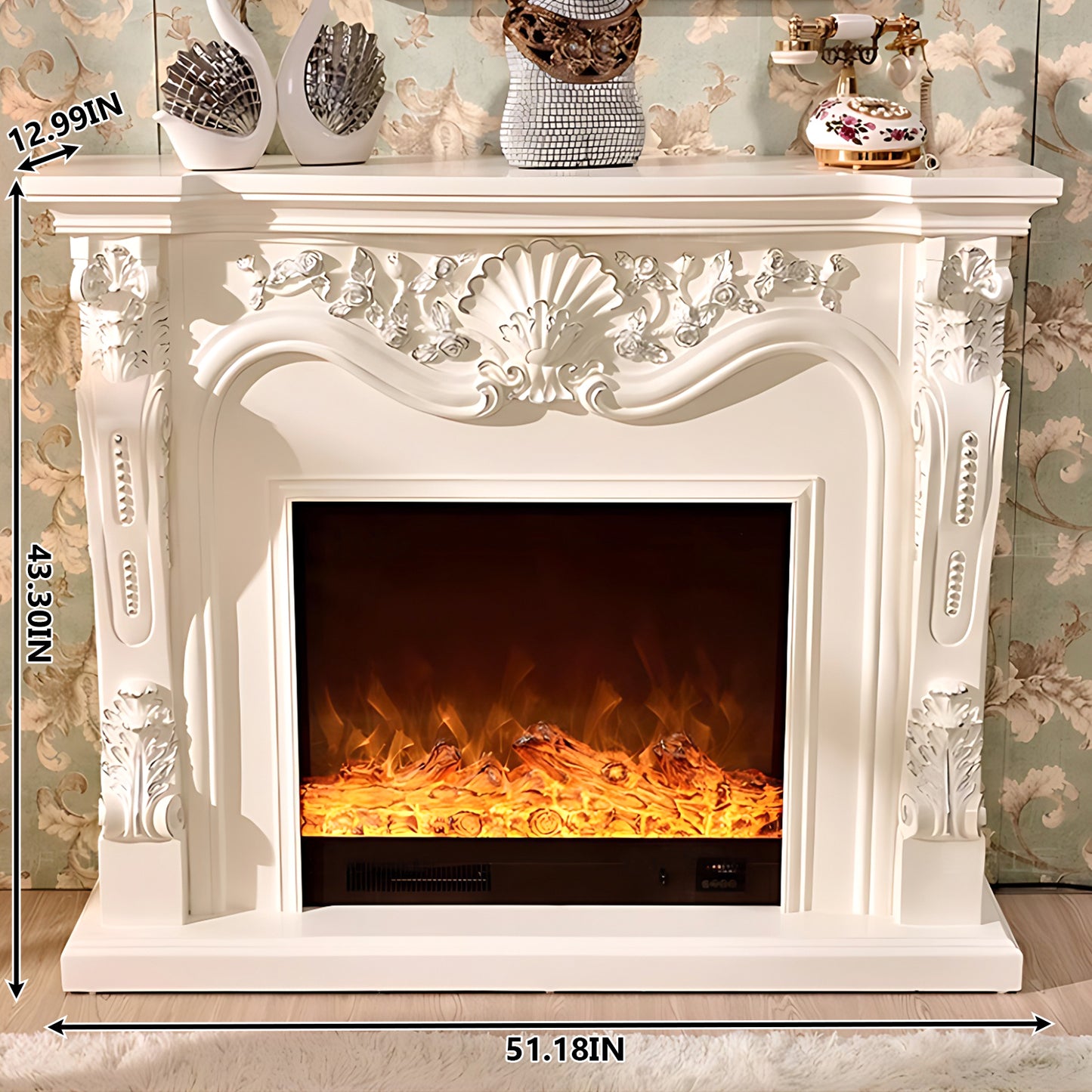 Aihm-Lon Electric Fireplace Mantel with Realistic Flame 51.18"-62.99"