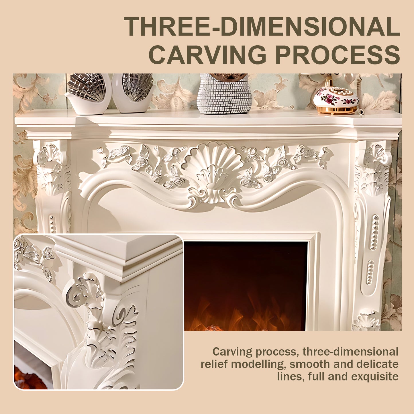 Aihm-Lon Electric Fireplace Mantel with Realistic Flame 51.18"-62.99"