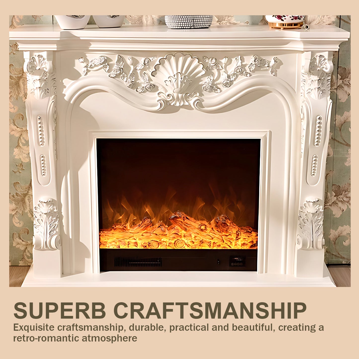 Aihm-Lon Electric Fireplace Mantel with Realistic Flame 51.18"-62.99"