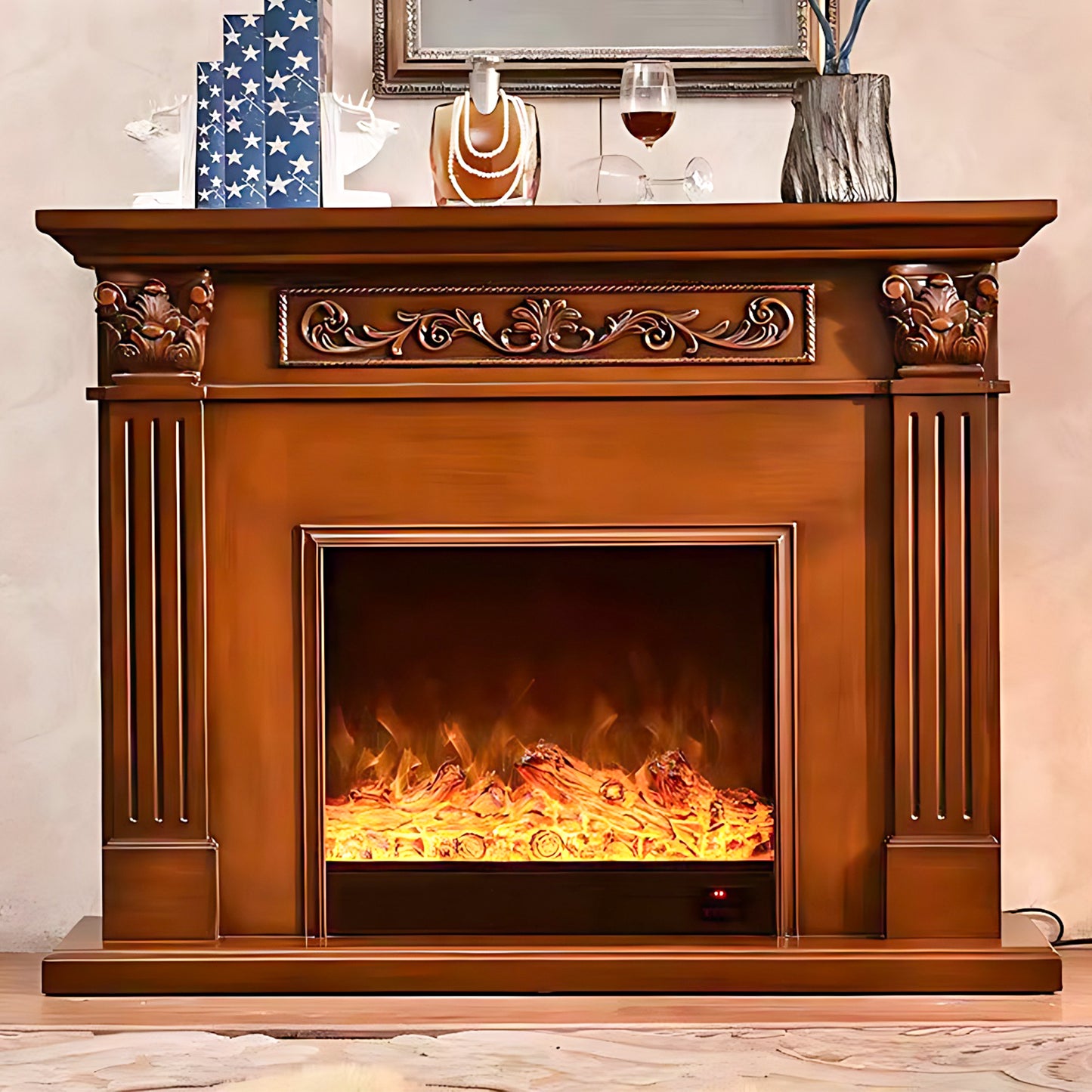 Aihm-Lon Retro Freestanding Electric Fireplaces with Realistic Flame 47.24"-59.05"