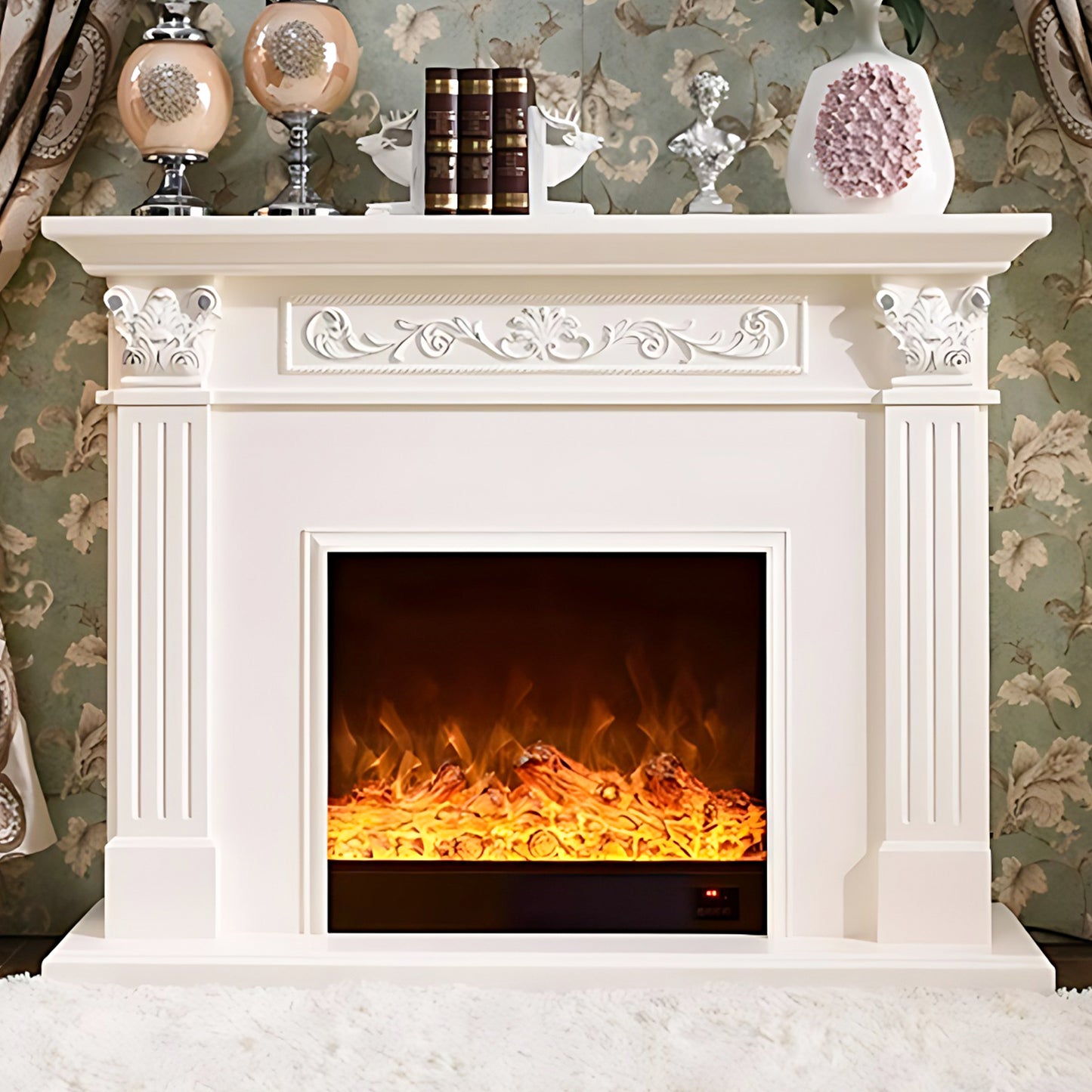 Aihm-Lon White Electric Fireplace Decorative Flame 47.24"