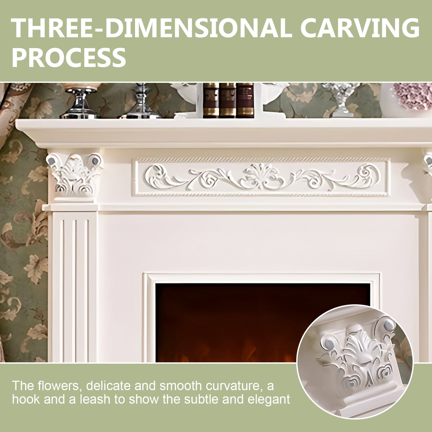 Aihm-Lon White Electric Fireplace Decorative Flame 47.24"