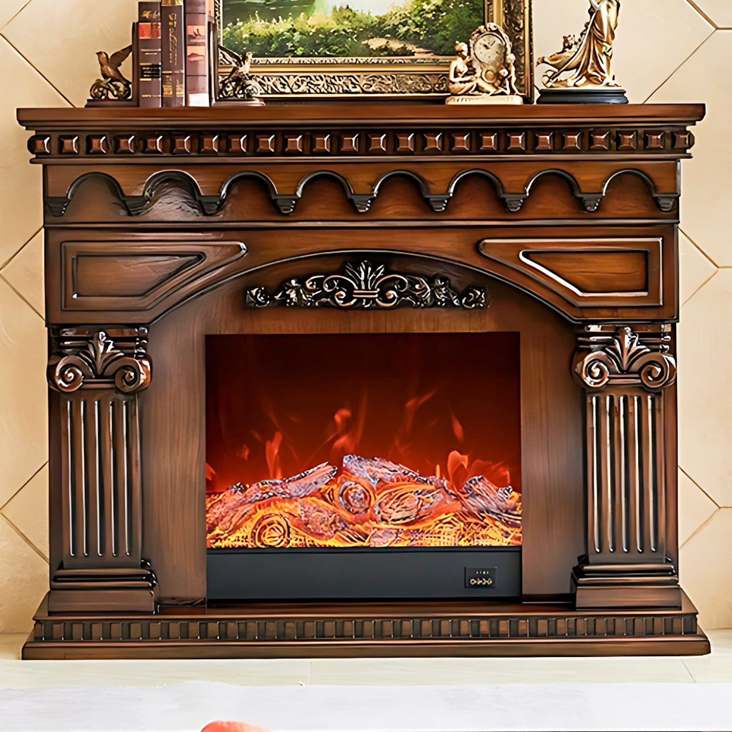 Aihm-Lon Modern Decorative Electric Fireplace Mantel with Gold Design 59.05"