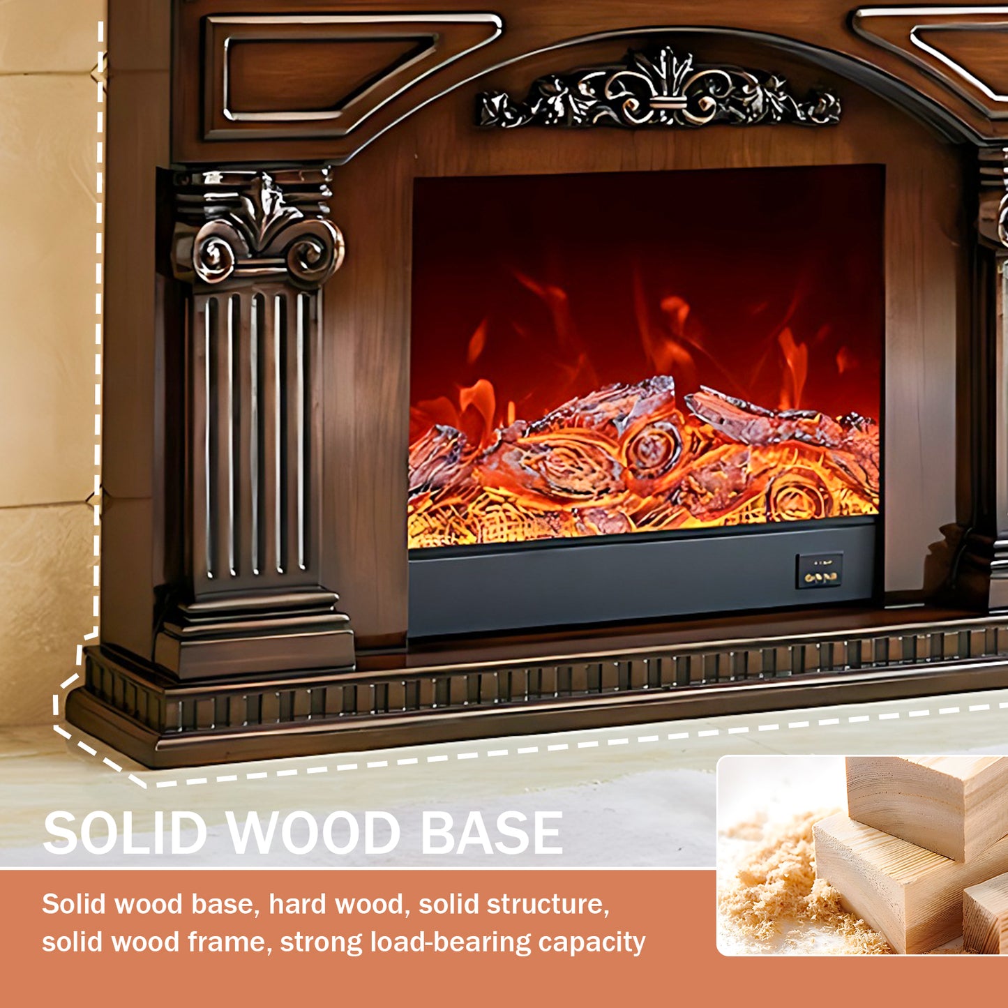 Aihm-Lon Modern Decorative Electric Fireplace Mantel with Gold Design 59.05"