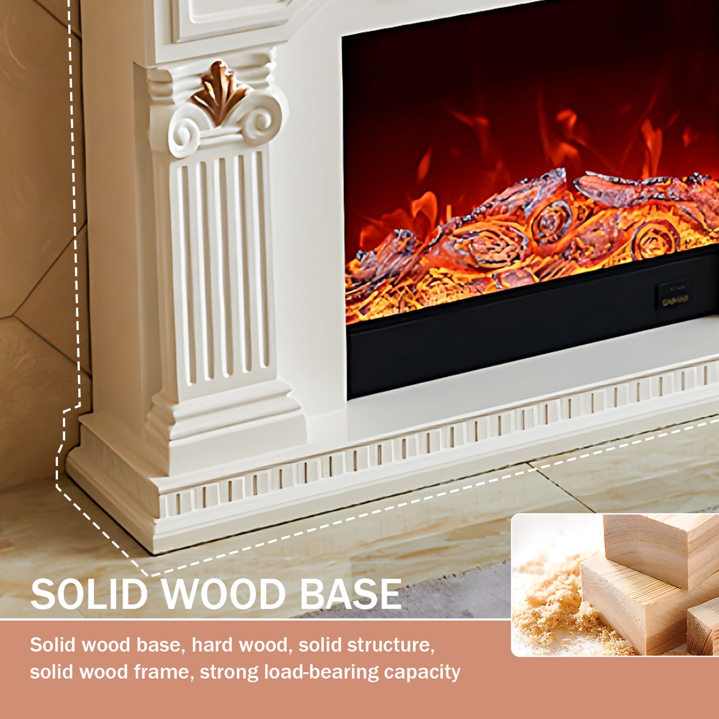 Aihm-Lon Modern Decorative Electric Fireplace Mantel with Gold Design 59.05"