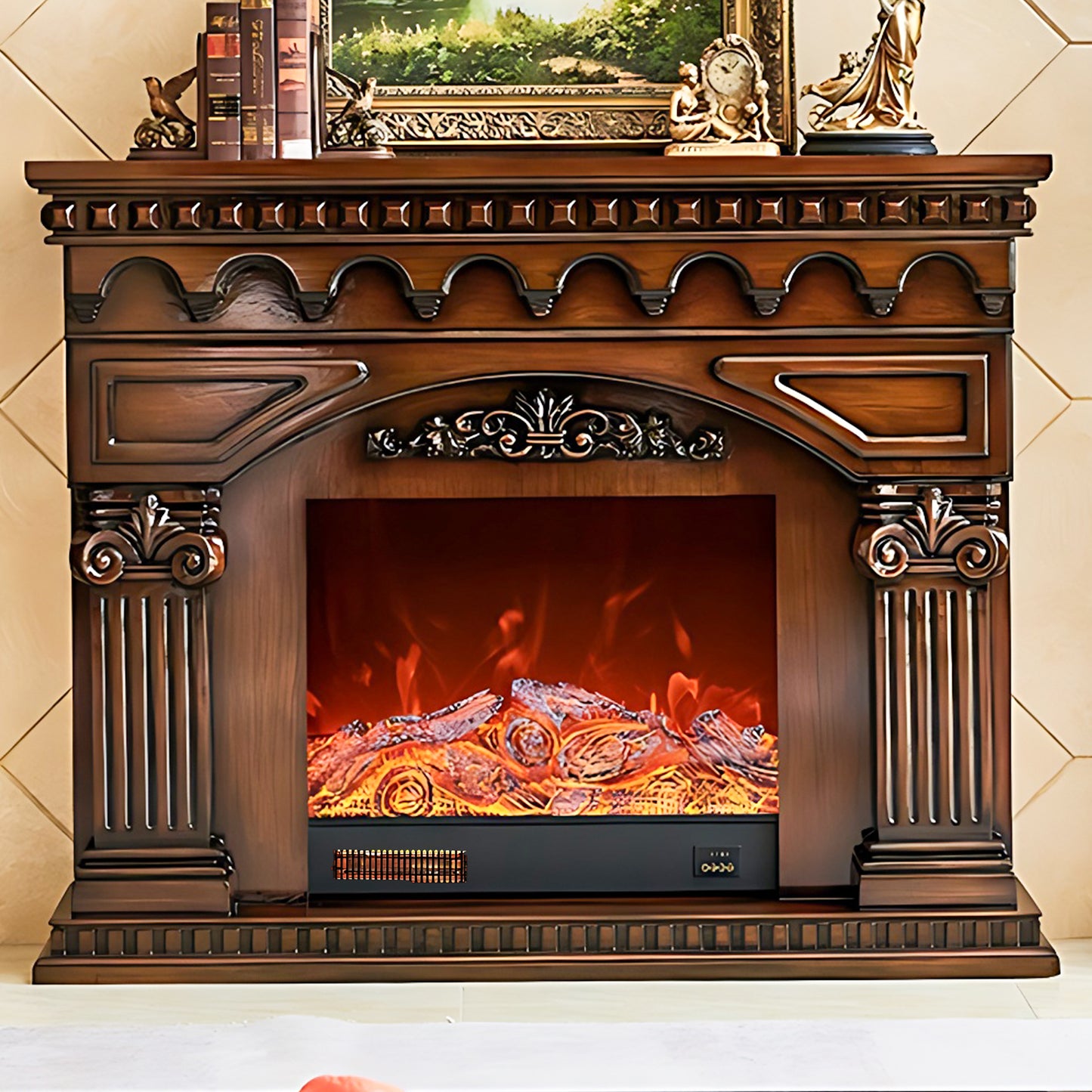 Aihm-Lon Modern Electric Fireplace Heater with Gold Design 59.05"