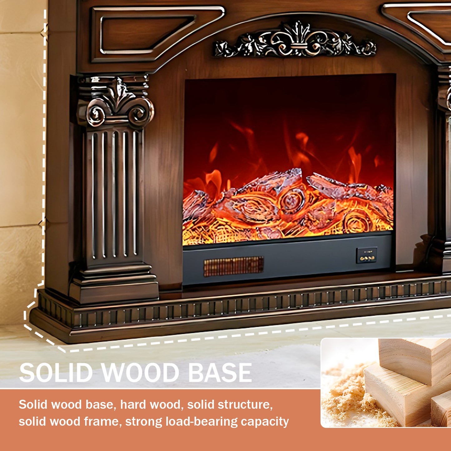 Aihm-Lon Modern Electric Fireplace Heater with Gold Design 59.05"