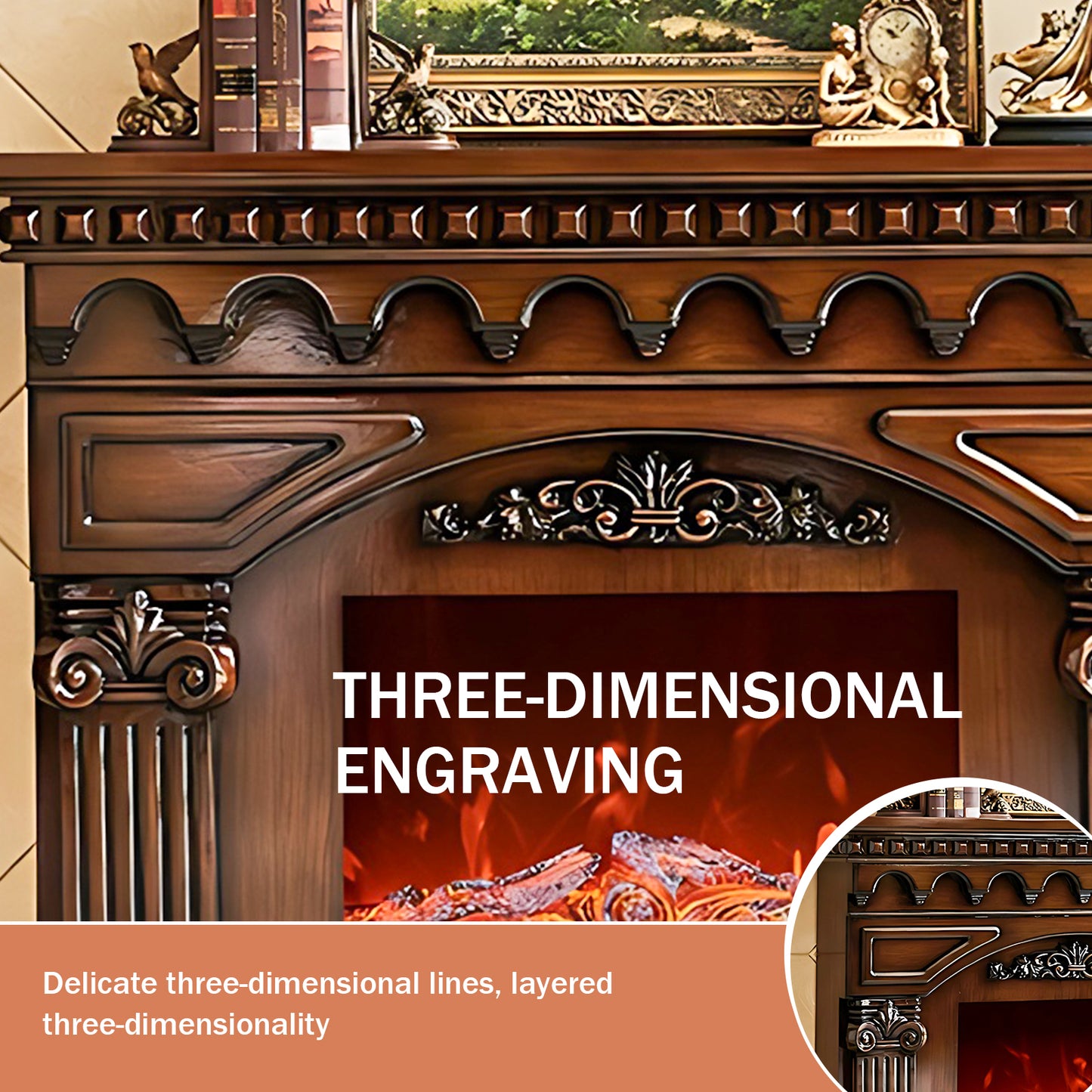 Aihm-Lon Modern Electric Fireplace Heater with Gold Design 59.05"