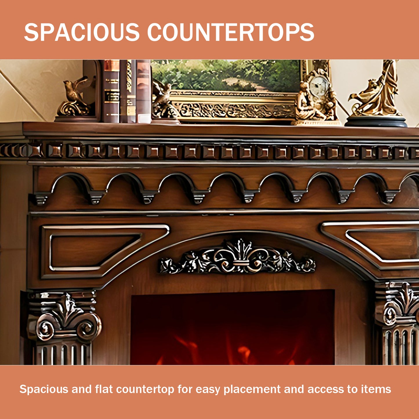 Aihm-Lon Modern Electric Fireplace Heater with Gold Design 59.05"