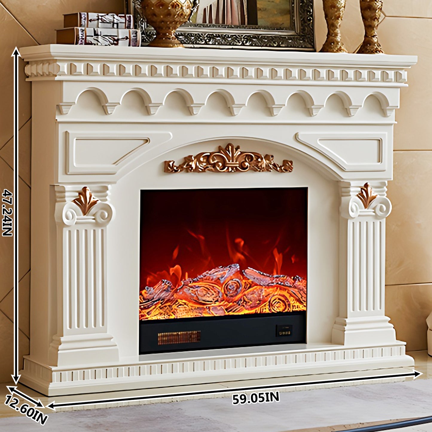Aihm-Lon Modern Electric Fireplace Heater with Gold Design 59.05"
