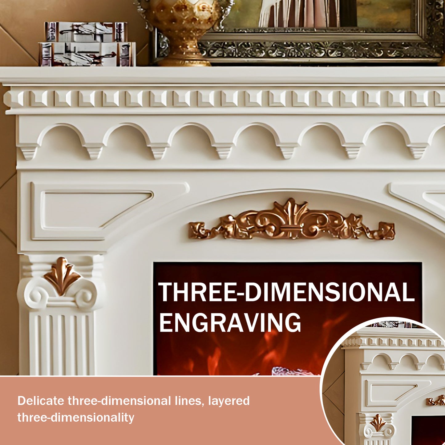 Aihm-Lon Modern Electric Fireplace Heater with Gold Design 59.05"