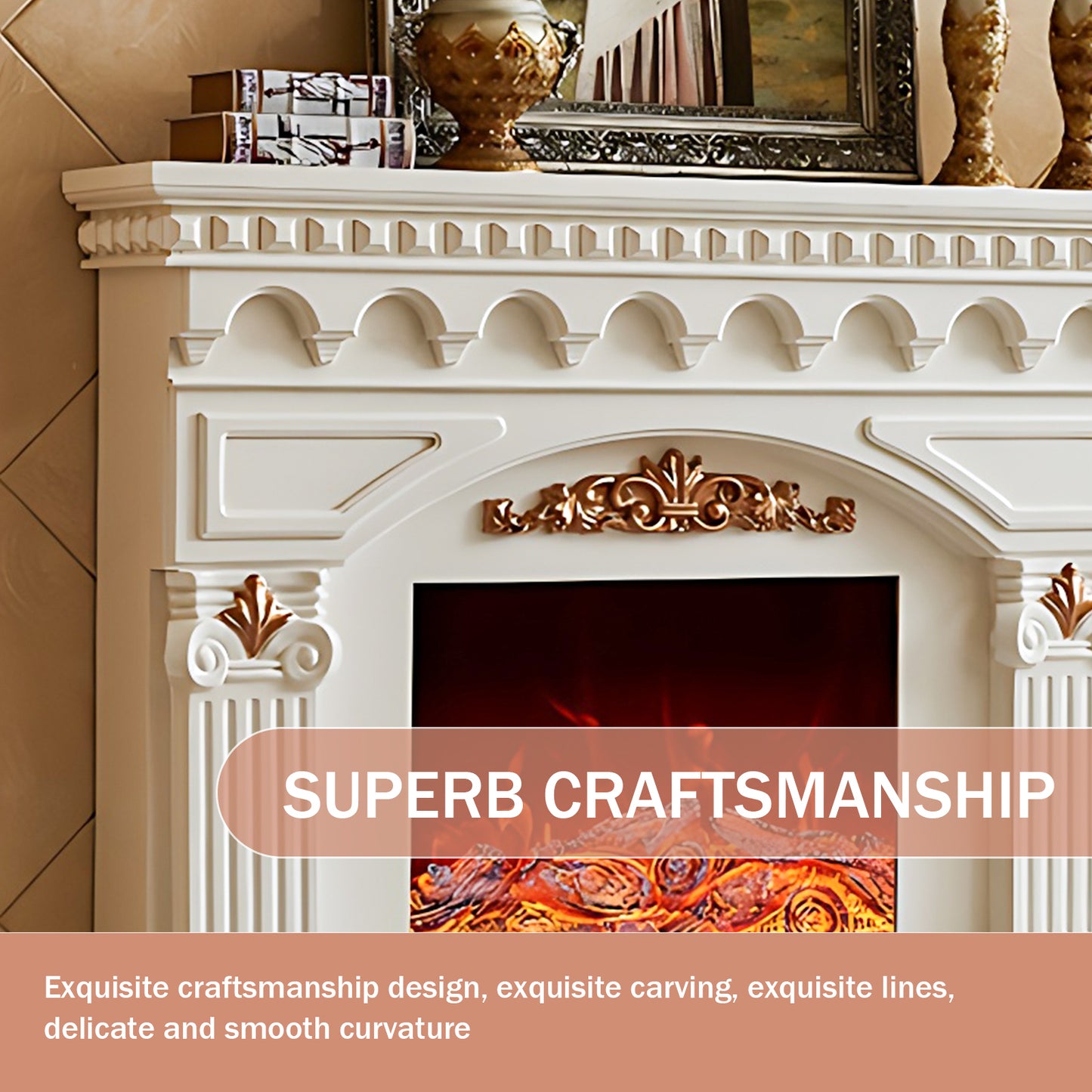 Aihm-Lon Modern Electric Fireplace Heater with Gold Design 59.05"