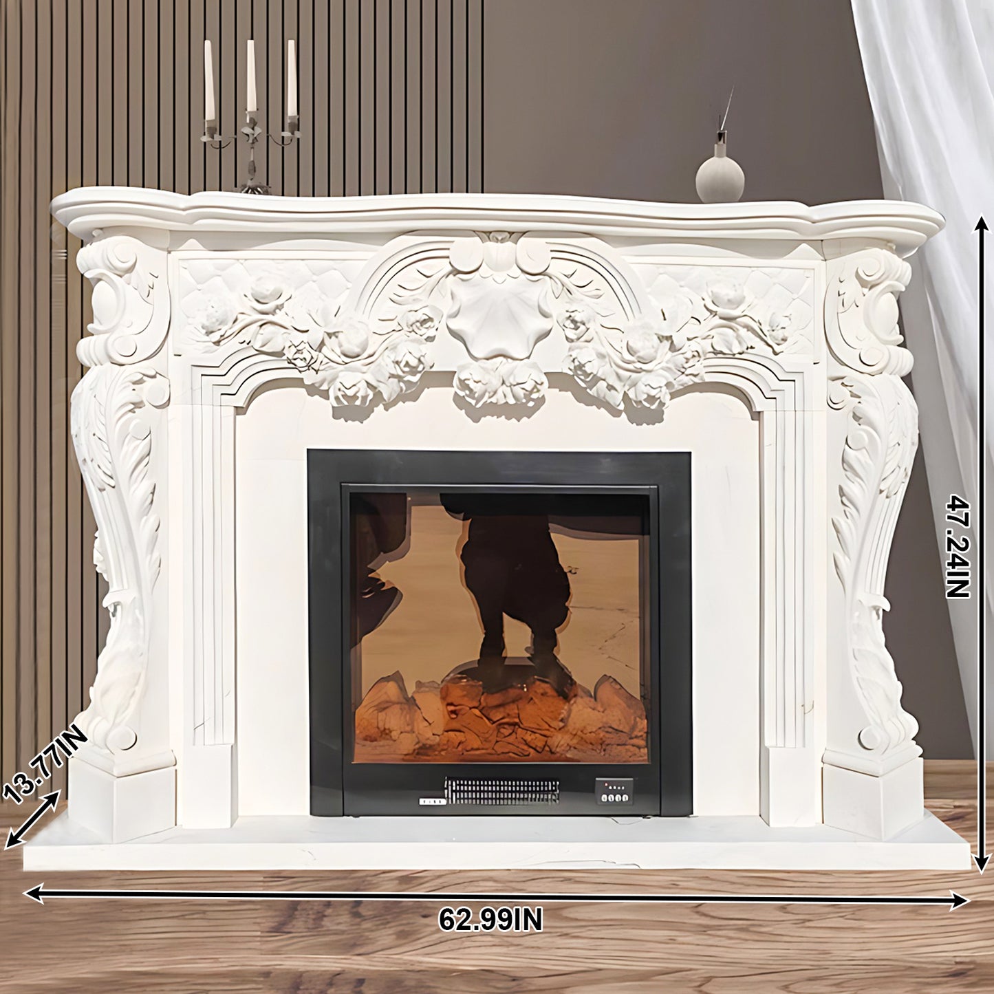 Aihm-Lon White Electric Fireplace Modern with Decorative Inserts 62.99"
