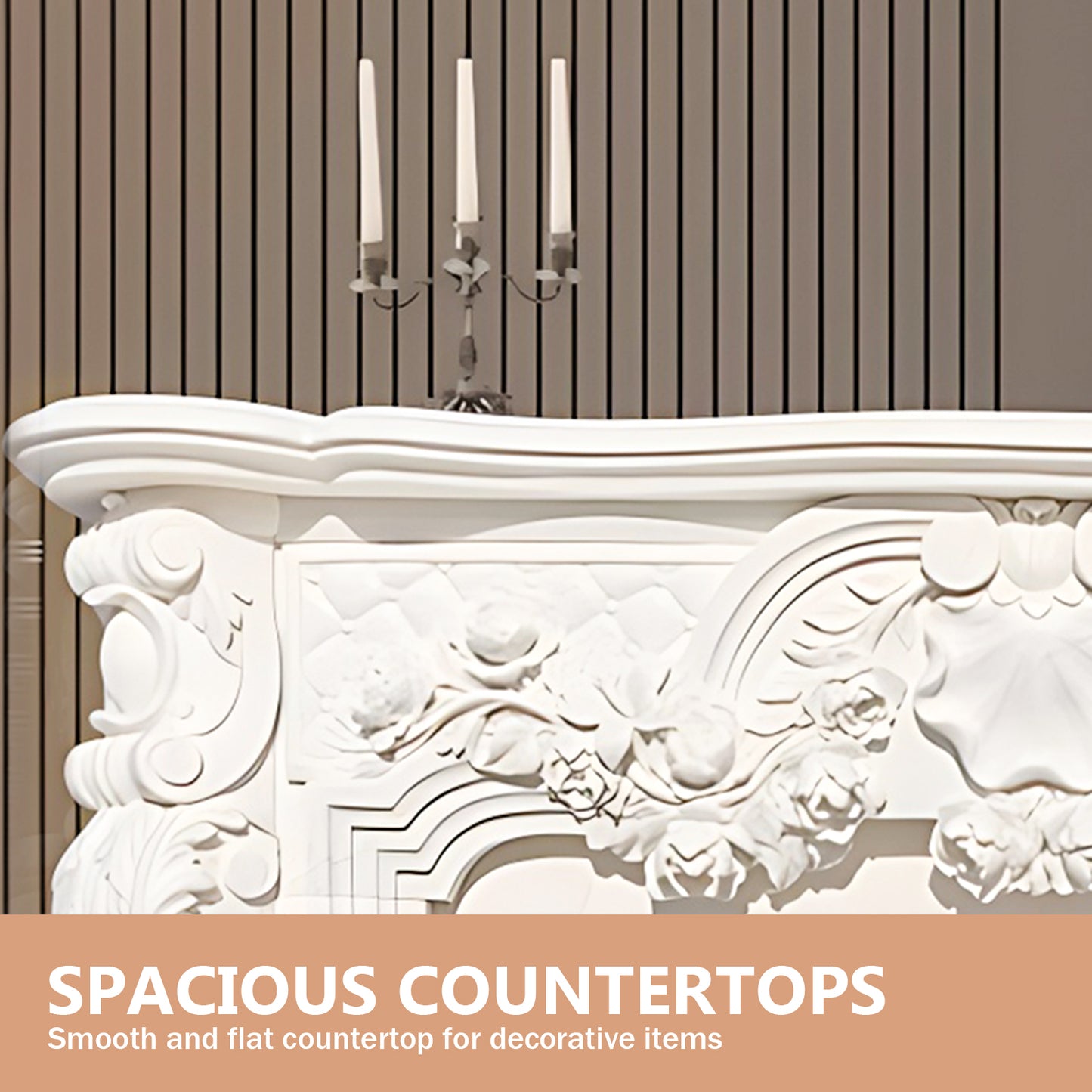 Aihm-Lon White Electric Fireplace Modern with Decorative Inserts 62.99"