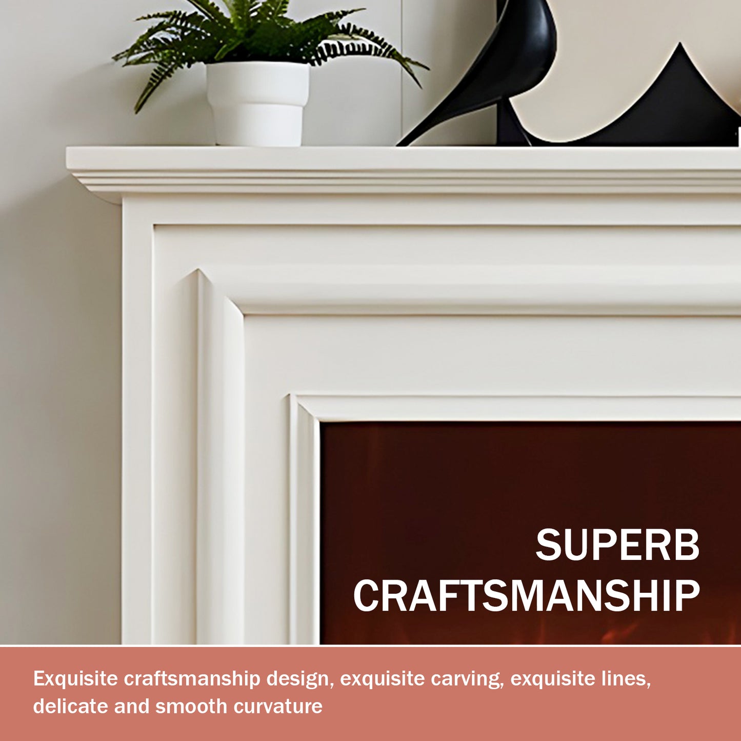 Aihm-Lon Modern White Electric Fireplace with Fake Flame 47.24"-59.05"