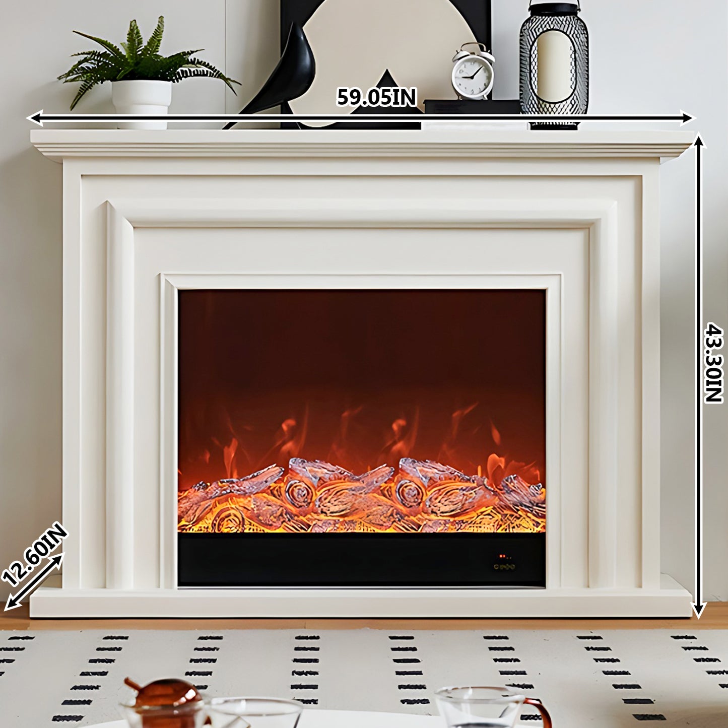 Aihm-Lon Modern White Electric Fireplace with Fake Flame 47.24"-59.05"